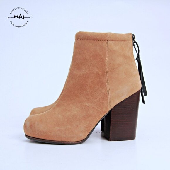 Jeffrey Campbell Rumble Suede Block Heeled Booties Tan Women 8 - Picture 5 of 16
